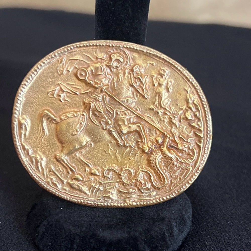 Vintage St George Slaying the Dragon Gold Medallion Brooch Alva Museum Replicas